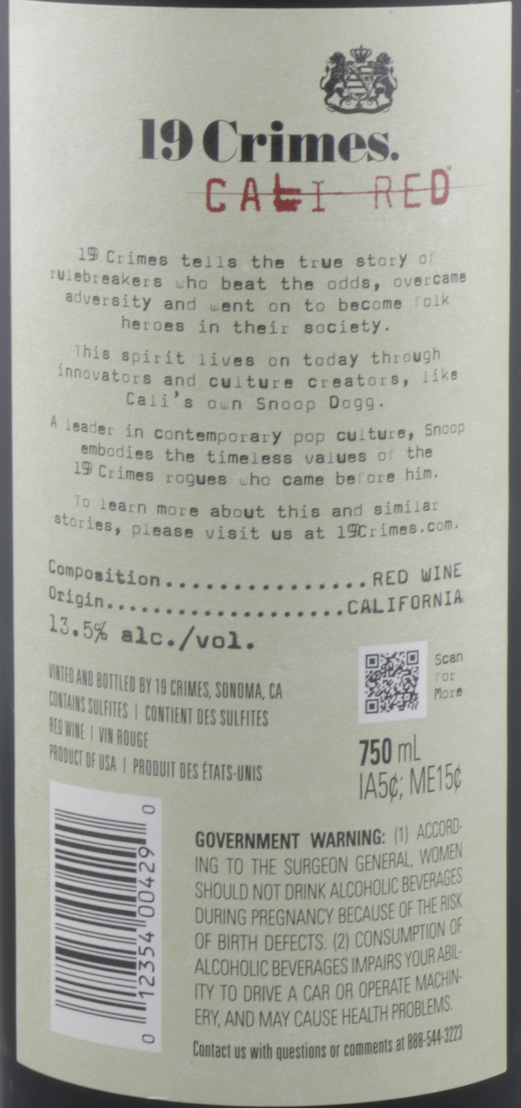 19 Crimes Cali Red 2021 Quality California Red Wine.
