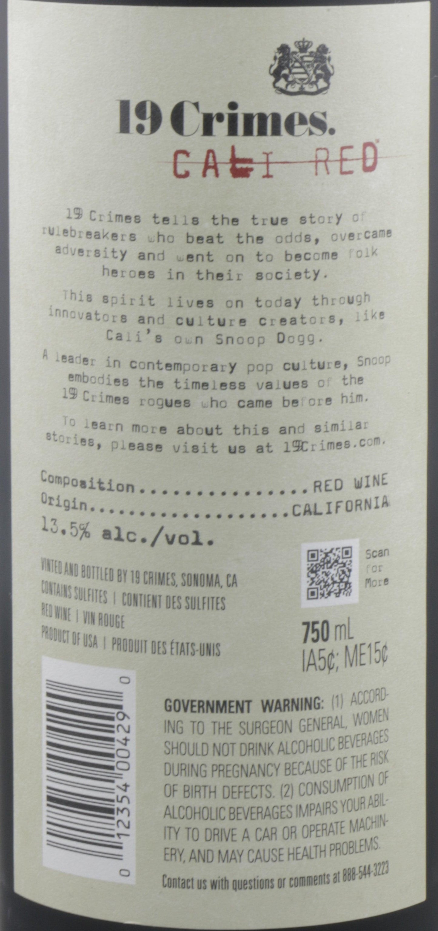 19 Crimes Cali Red 2021 Quality California Red Wine.