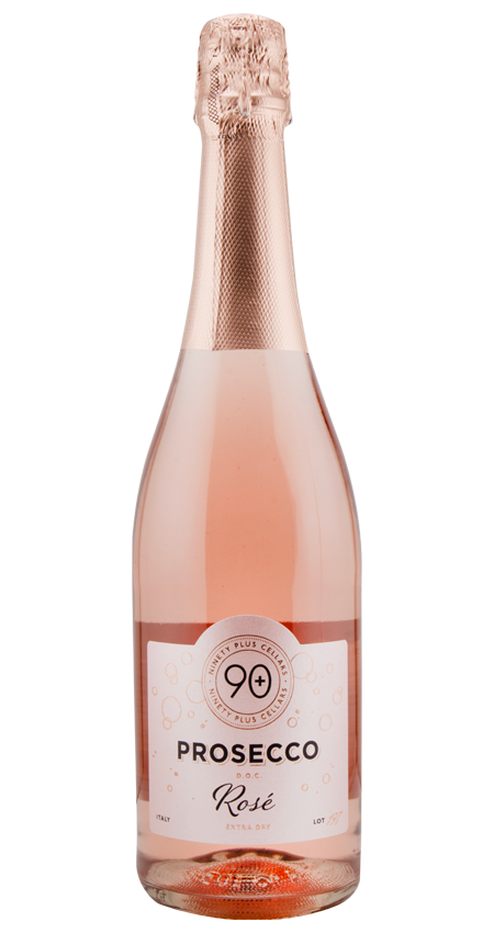 Bottle of Prosecco with a white label on a white background