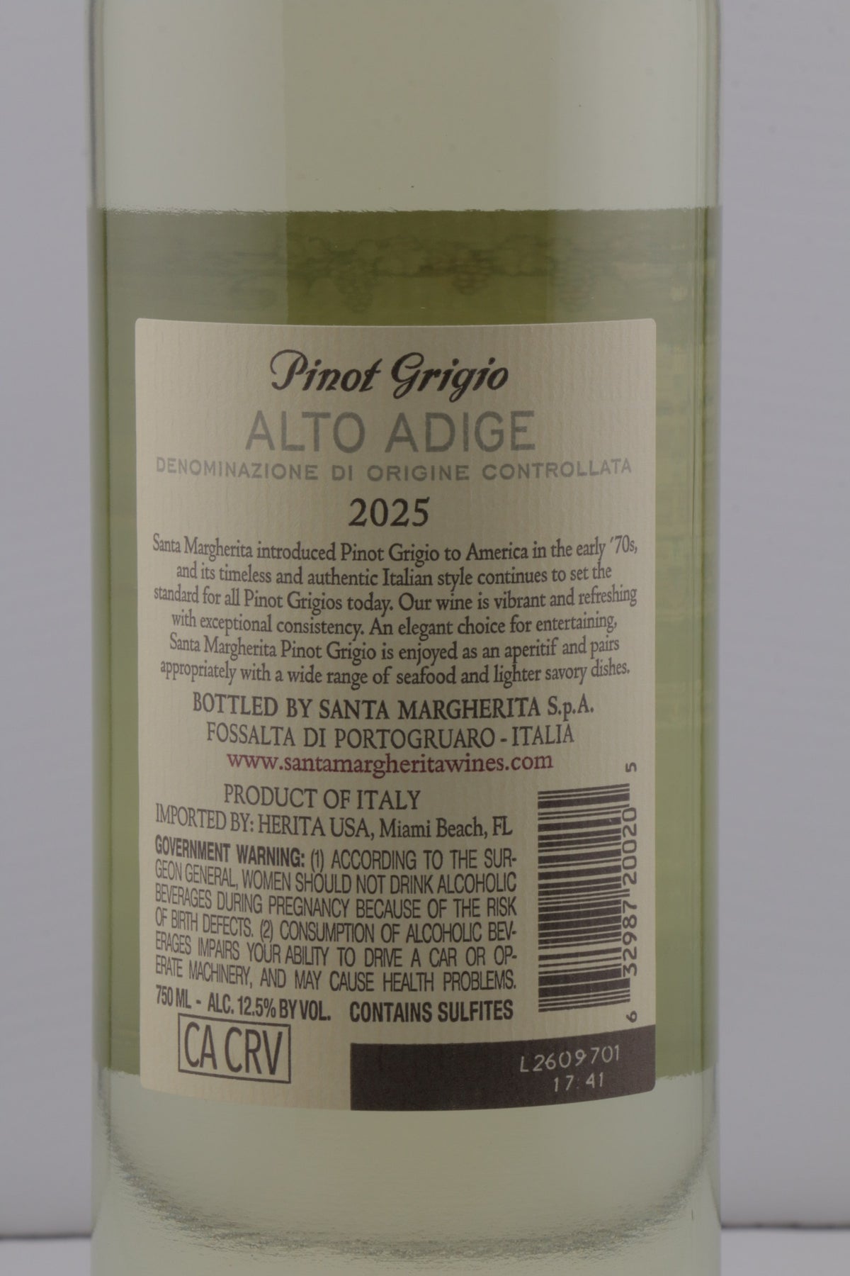 Santa Margherita Pinot Grigio Alto Adige 2025 back label