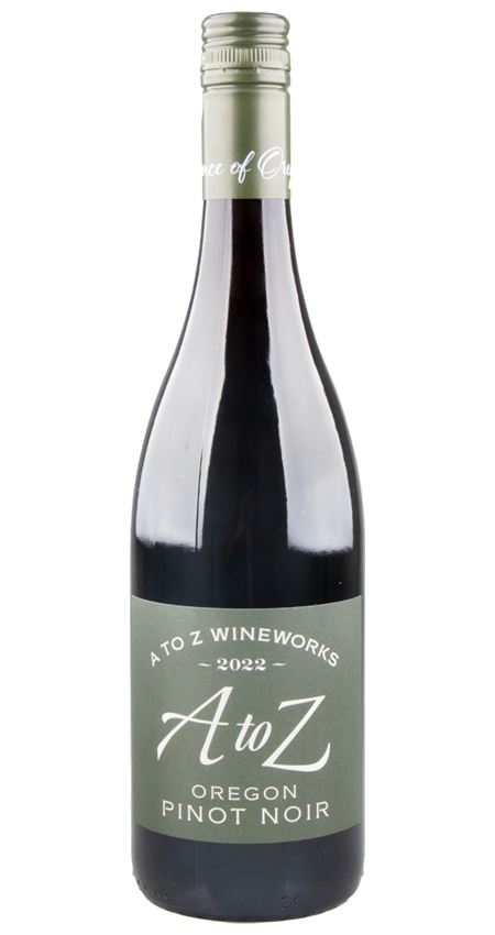 A bottle of A to Z Wineworks Pinot Noir 2022 wine