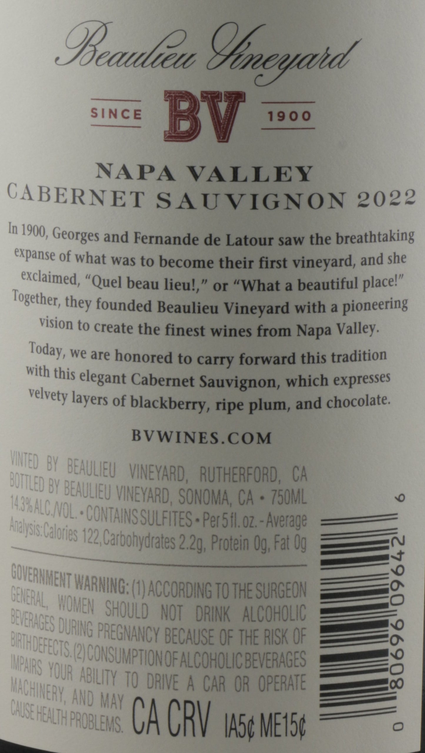 BV Napa Cabernet 2022- Bold & Complex California Red