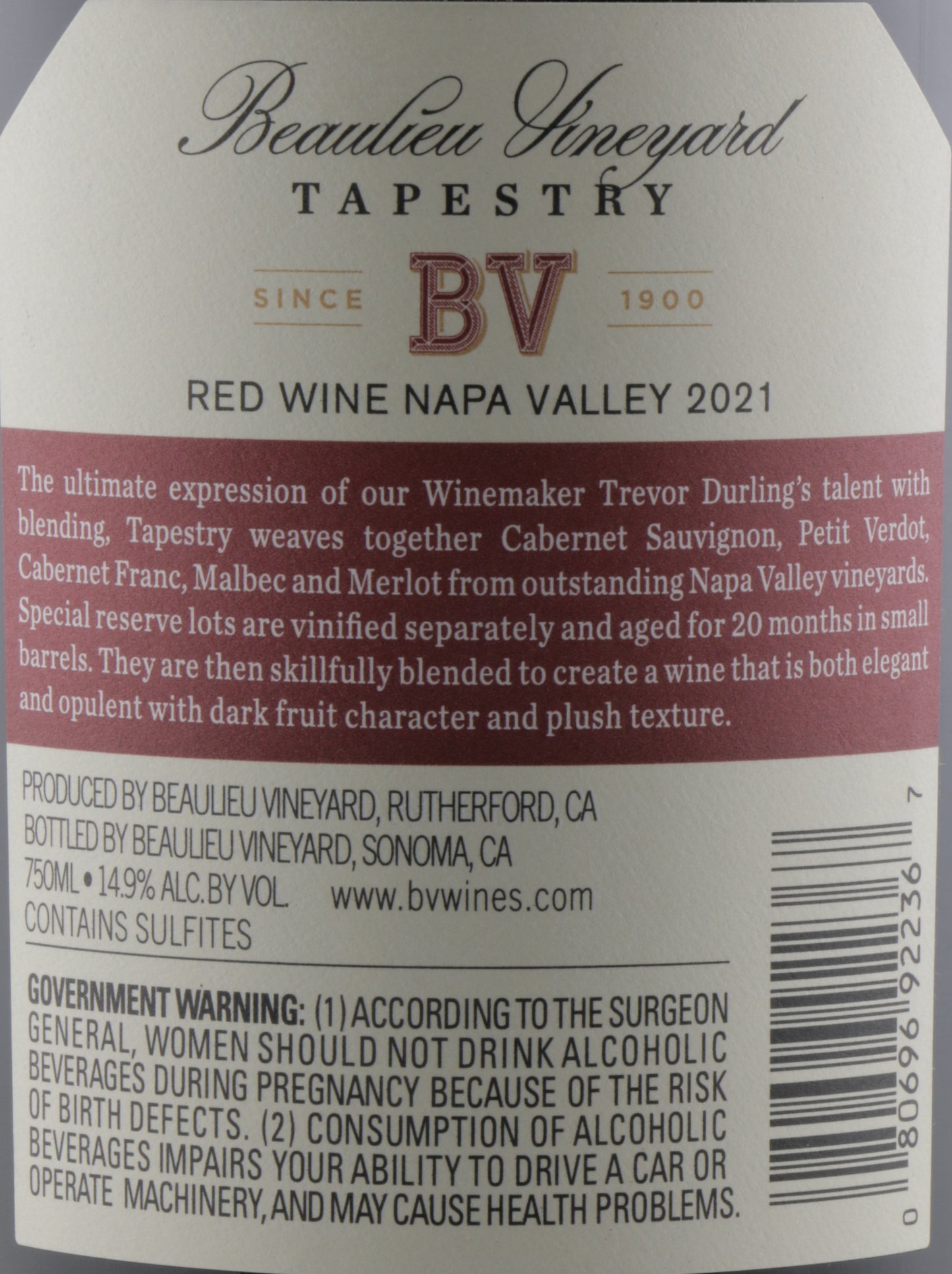 Beaulieu Vineyard Tapestry Reserve 2021 – Napa Valley Red Blend