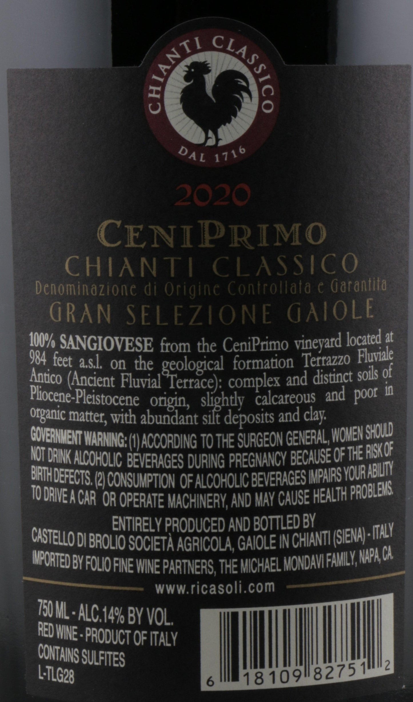 Barone Ricasoli CeniPrimo Chianti Classico Gran Selezione 2020.