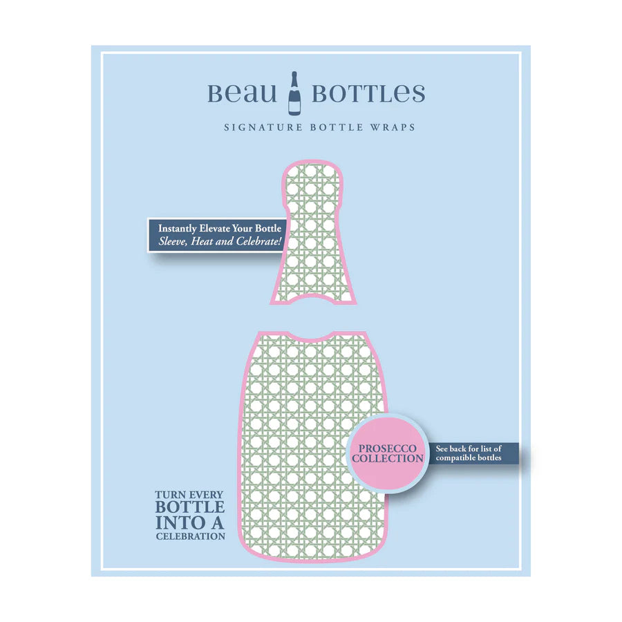 Beau Bottles bottle wraps packaging on a light blue background