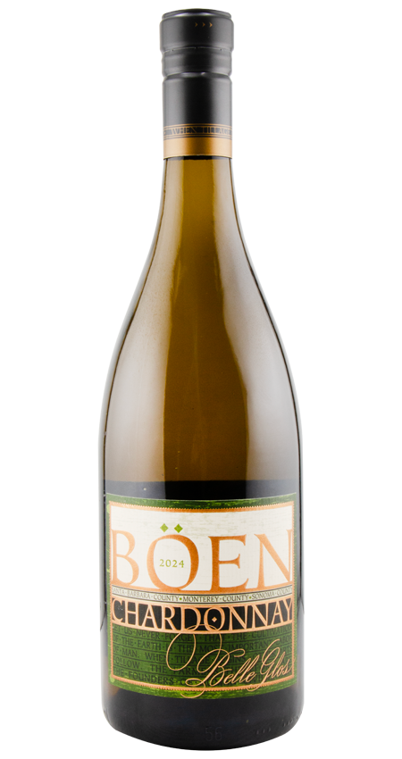 Bottle of Chardonnay with a green and gold label