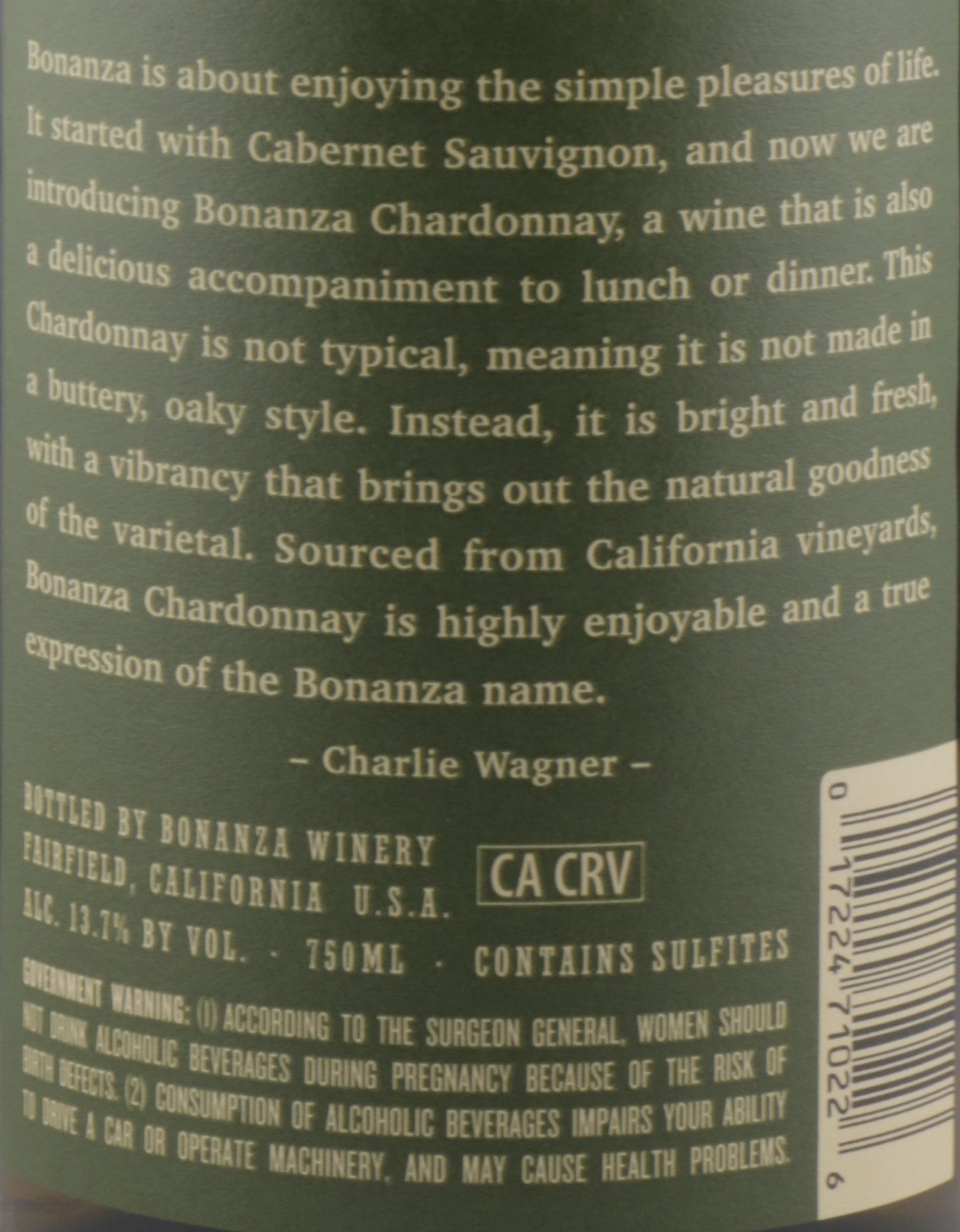 Bonanza California Chardonnay Lot 1 California White Wine