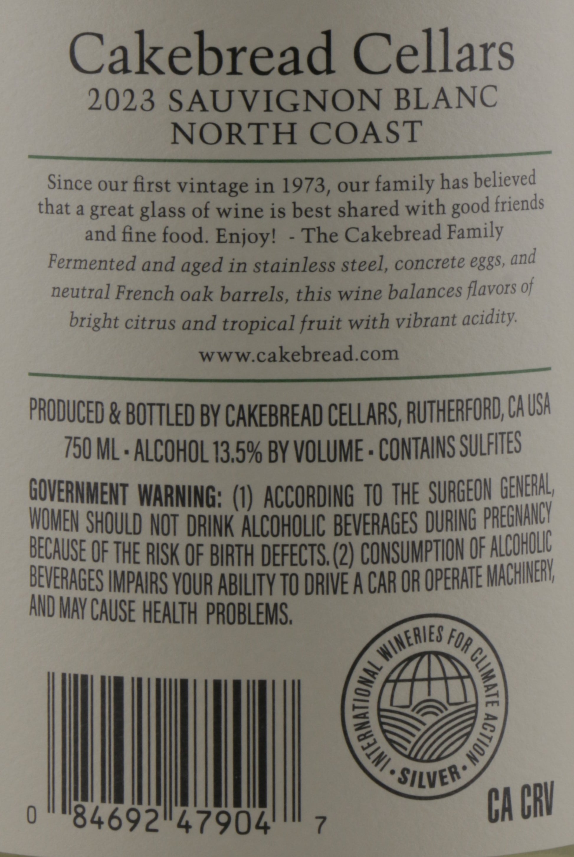 Cakebread Sauvignon Blanc 2023 | North Coast White Wine.