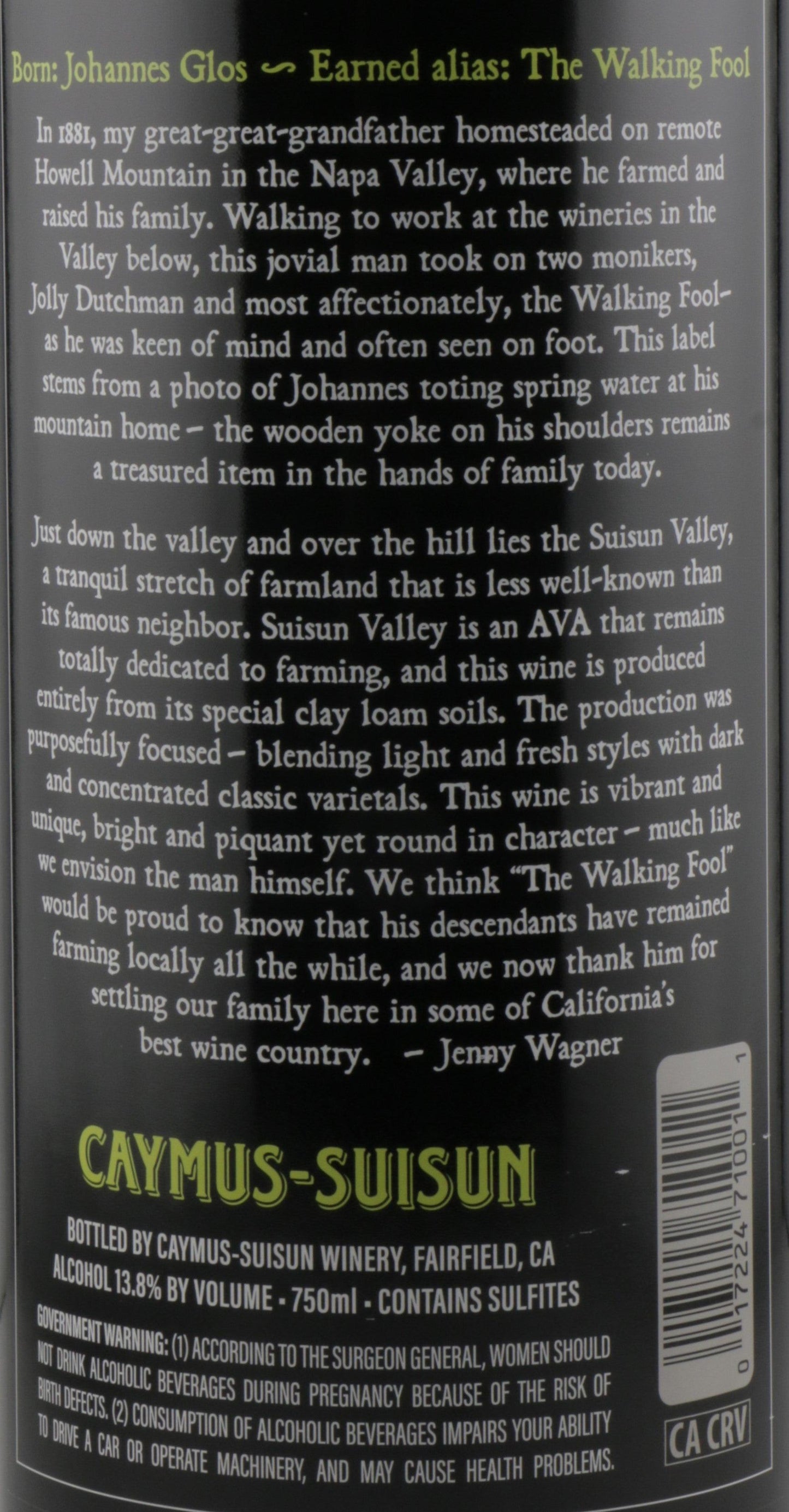 Caymus-Suisun wine "The Walking Fool" Red Blend 2023.