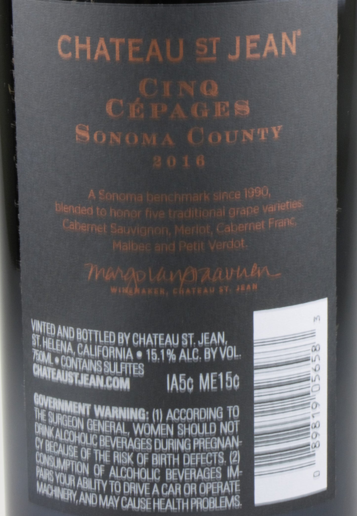 95 Pt. Château St. Jean Cinq Cépages 2016 – Iconic Sonoma Red Blend | Clearance