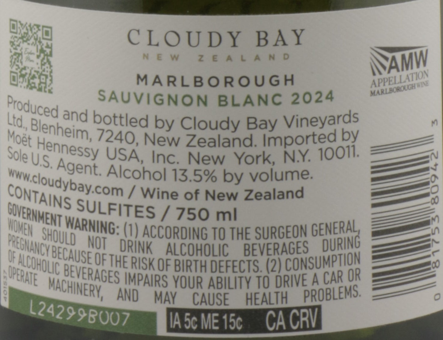 Cloudy Bay Sauvignon Blanc 2024 – Marlborough, New Zealand