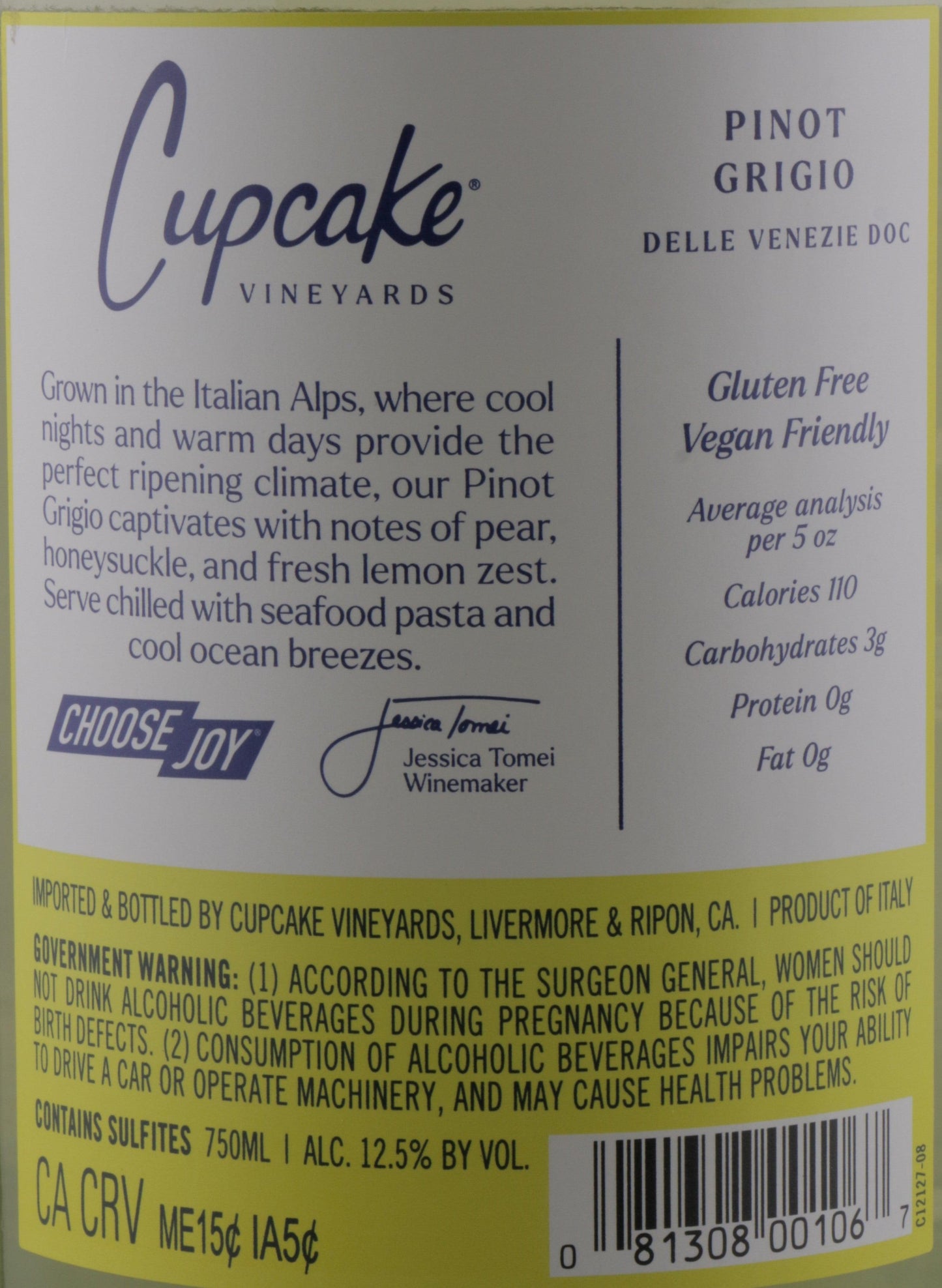 Cupcake Pinot Grigio 2023 | Crisp California White Wine.