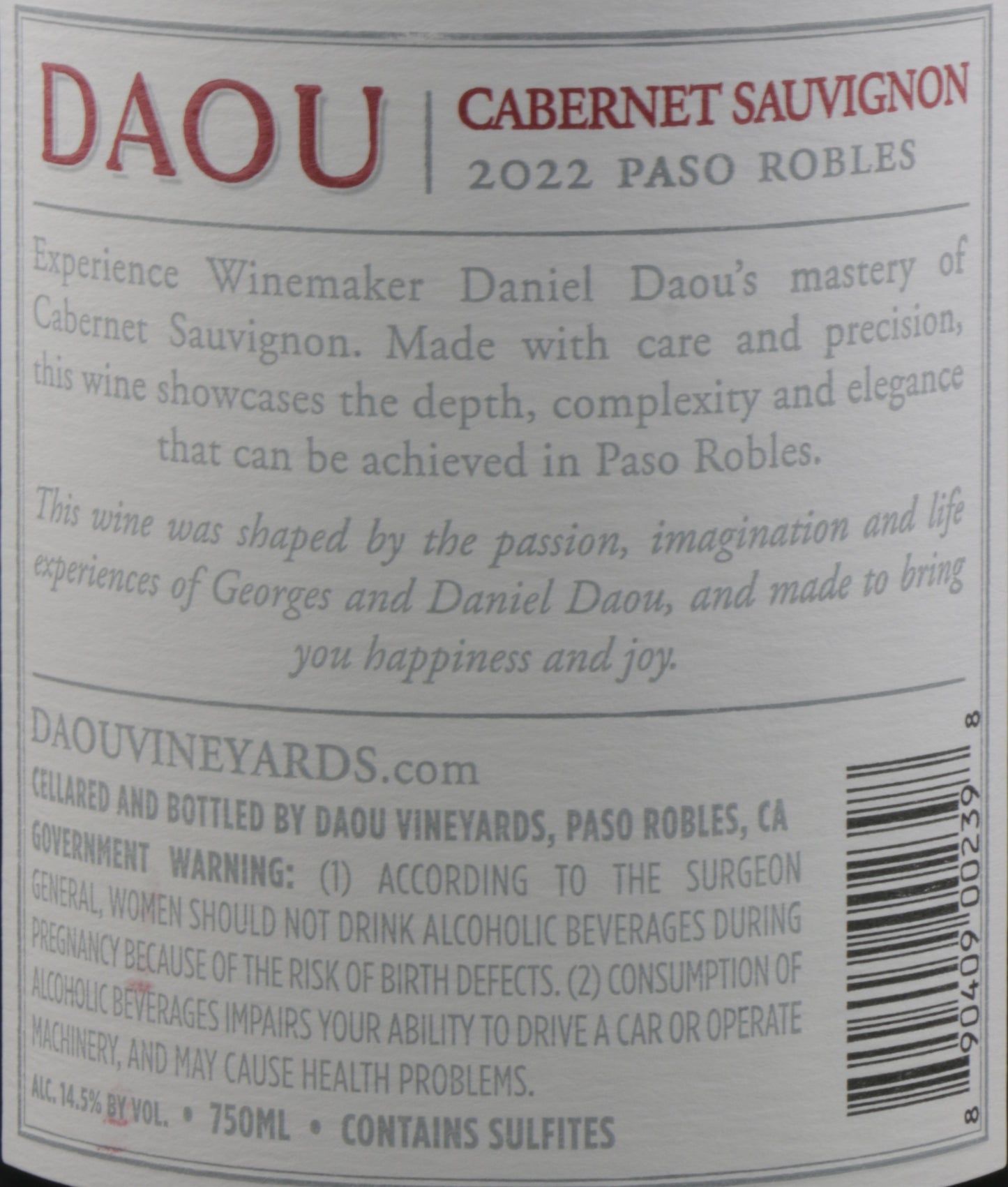 Daou Cabernet Sauvignon Paso Robles 2022