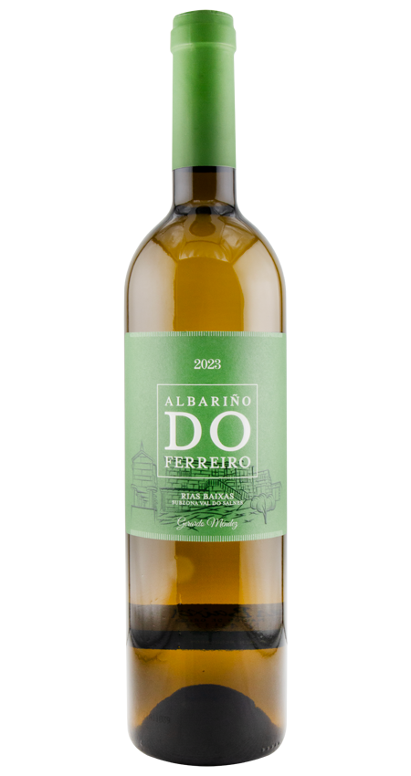Wine bottle with a green label on a white background