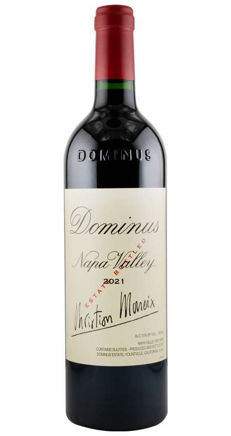 Dominus Napa Valley wine bottle on a white background