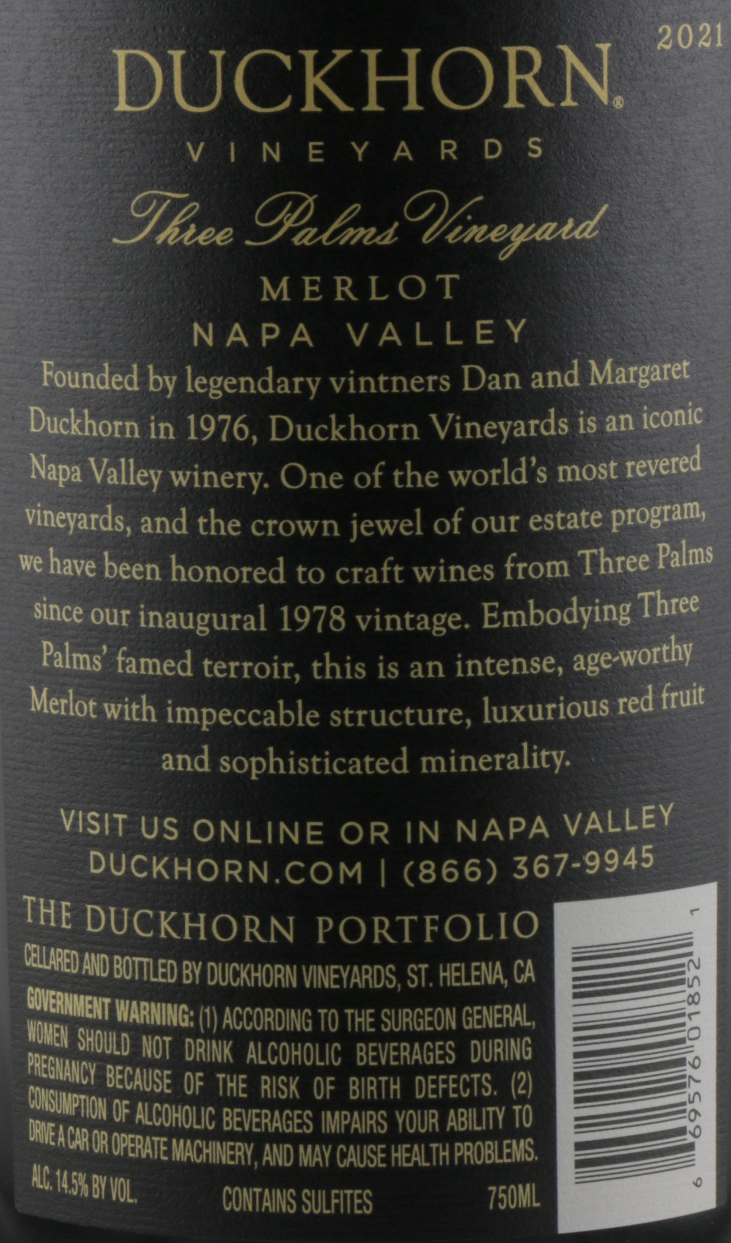 Duckhorn Vineyards Napa Valley Merlot Three Palms Vineyard 2021