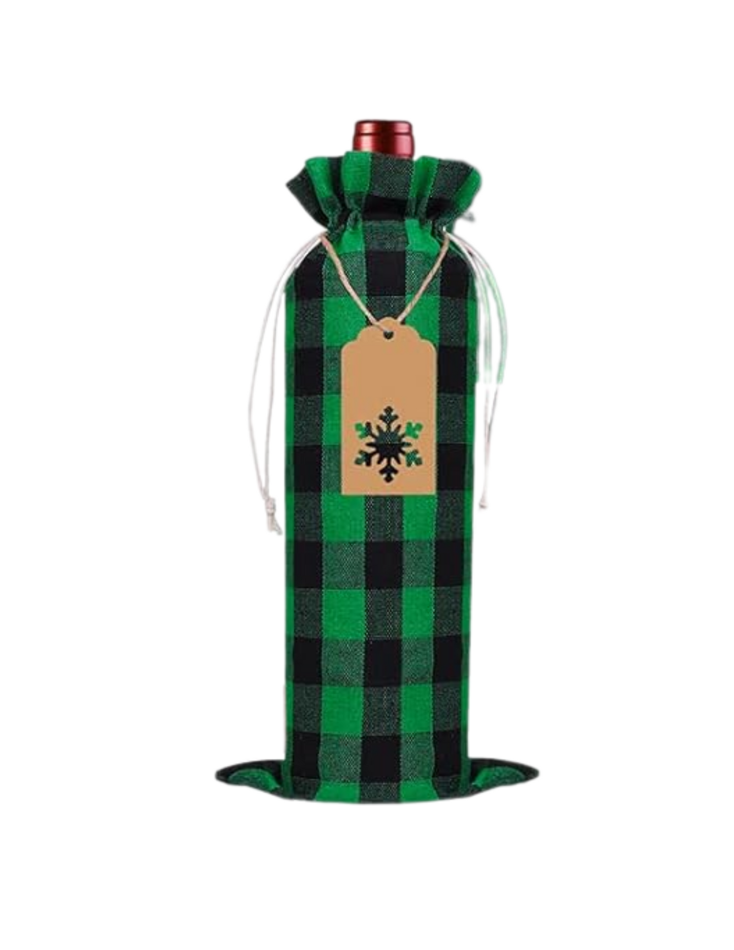Green Buffalo Plaid Wine Gift Bag w/ Drawstring.