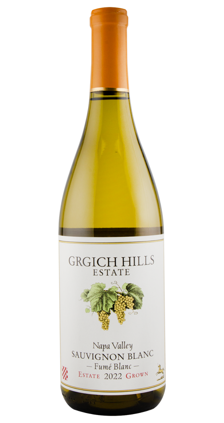 Grigich Hills Estate Sauvignon Blanc wine bottle on a white background