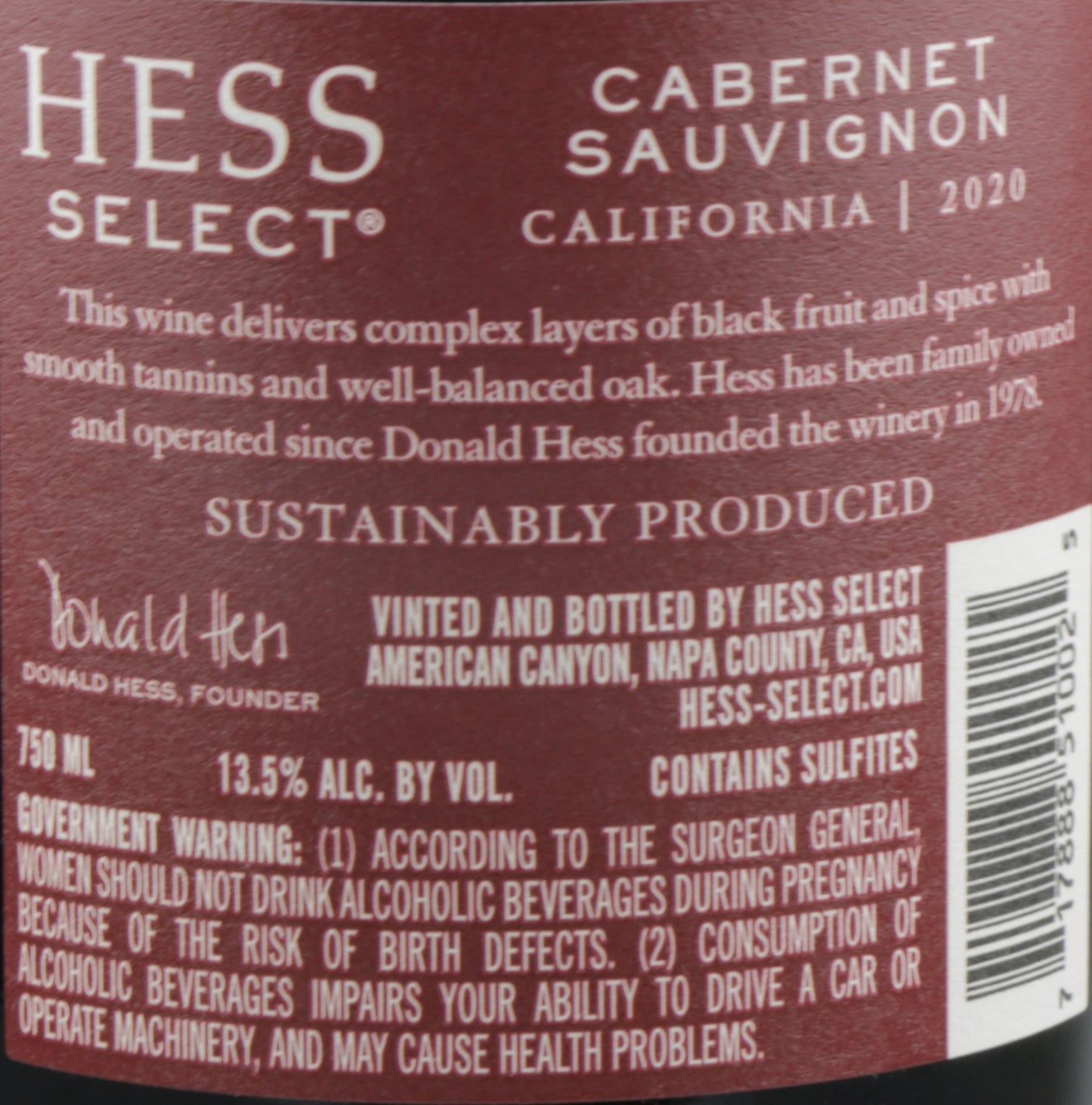 Hess Select Cabernet Sauvignon California 2020