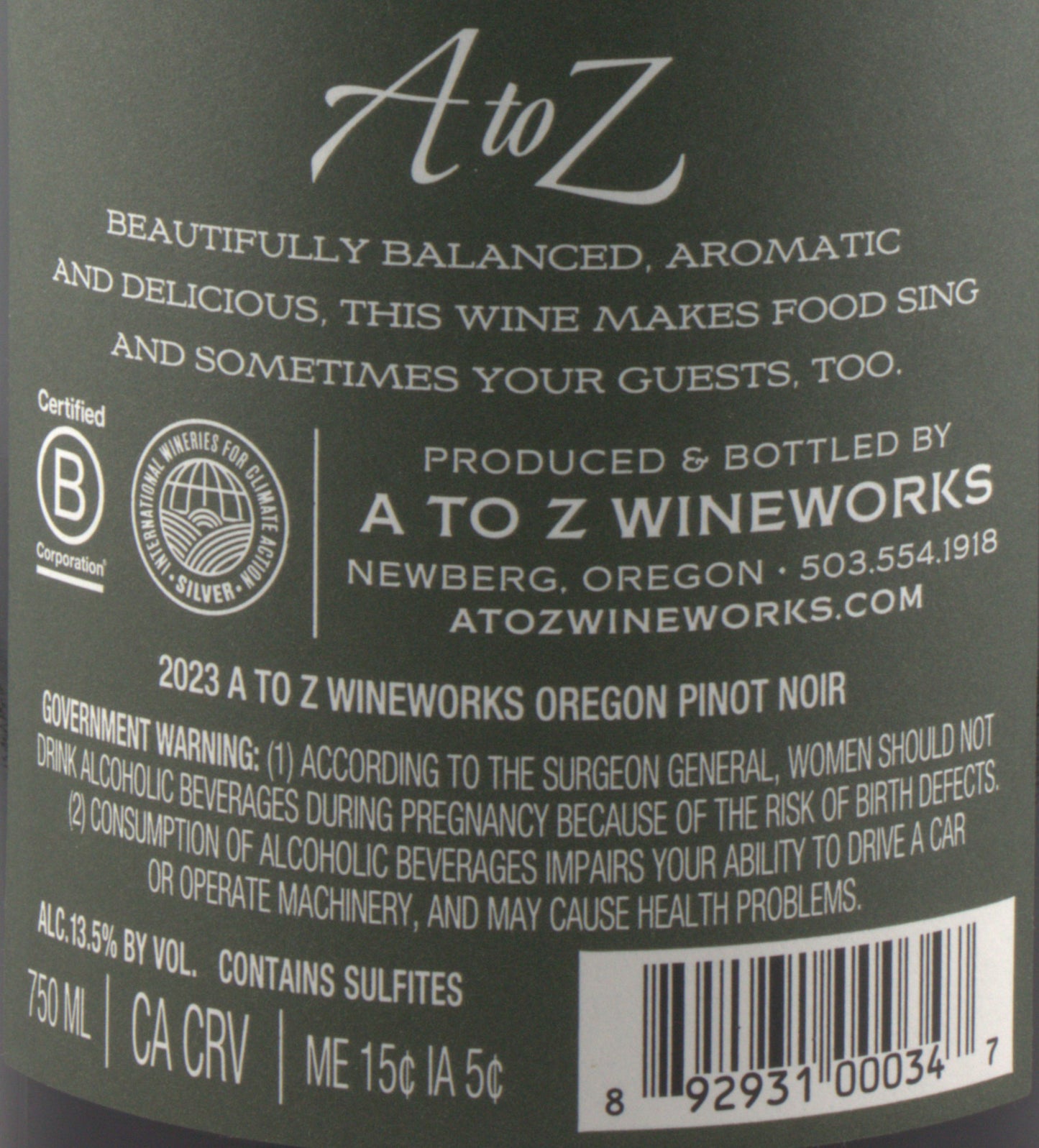 A to Z Wineworks 2023 Oregon Pinot Noir