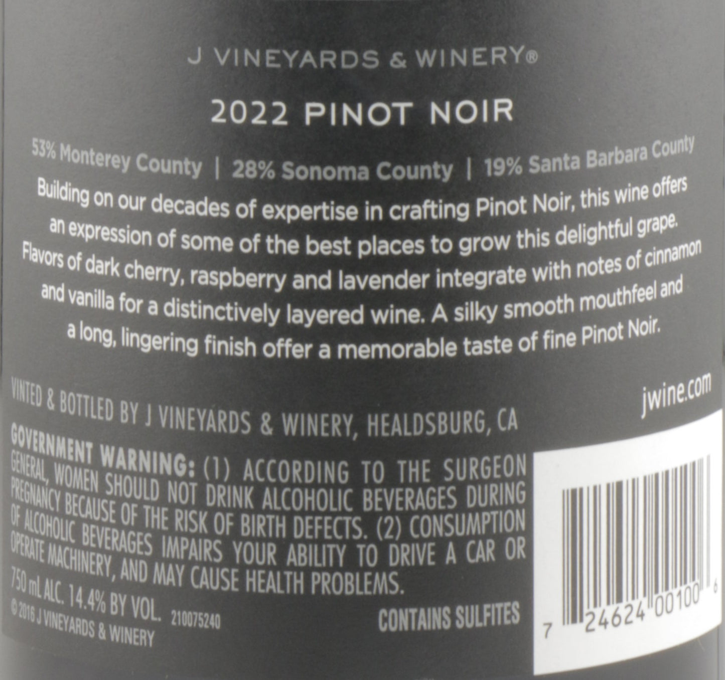 J Vineyards Pinot Noir 2022 – Elegant Sonoma Coast Red Wine