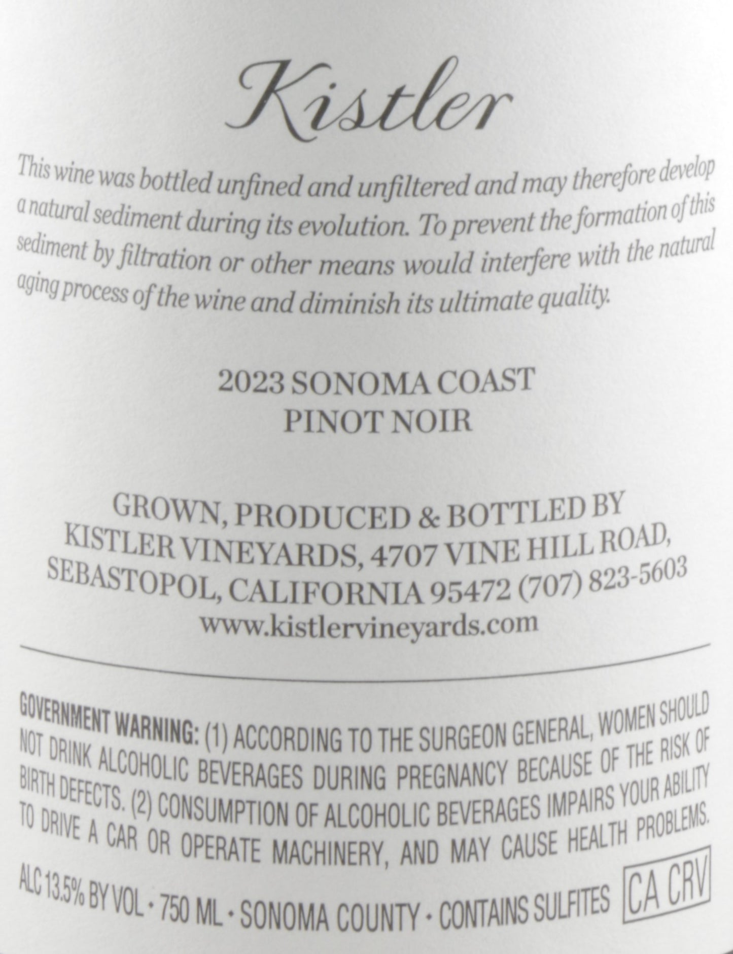 Kistler Pinot Noir Sonoma Coast 2023 – Rare Allocated Red