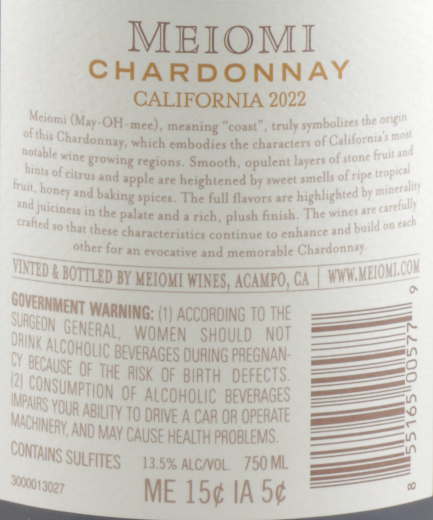 Meiomi Chardonnay 2022 – Buttery California White Wine