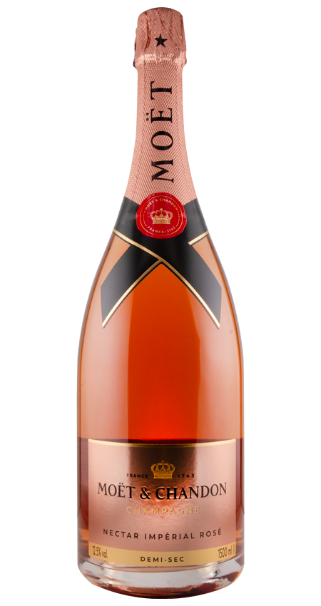 Moét é Chandon Nectar Imperial Rosé champagne bottle on a white background