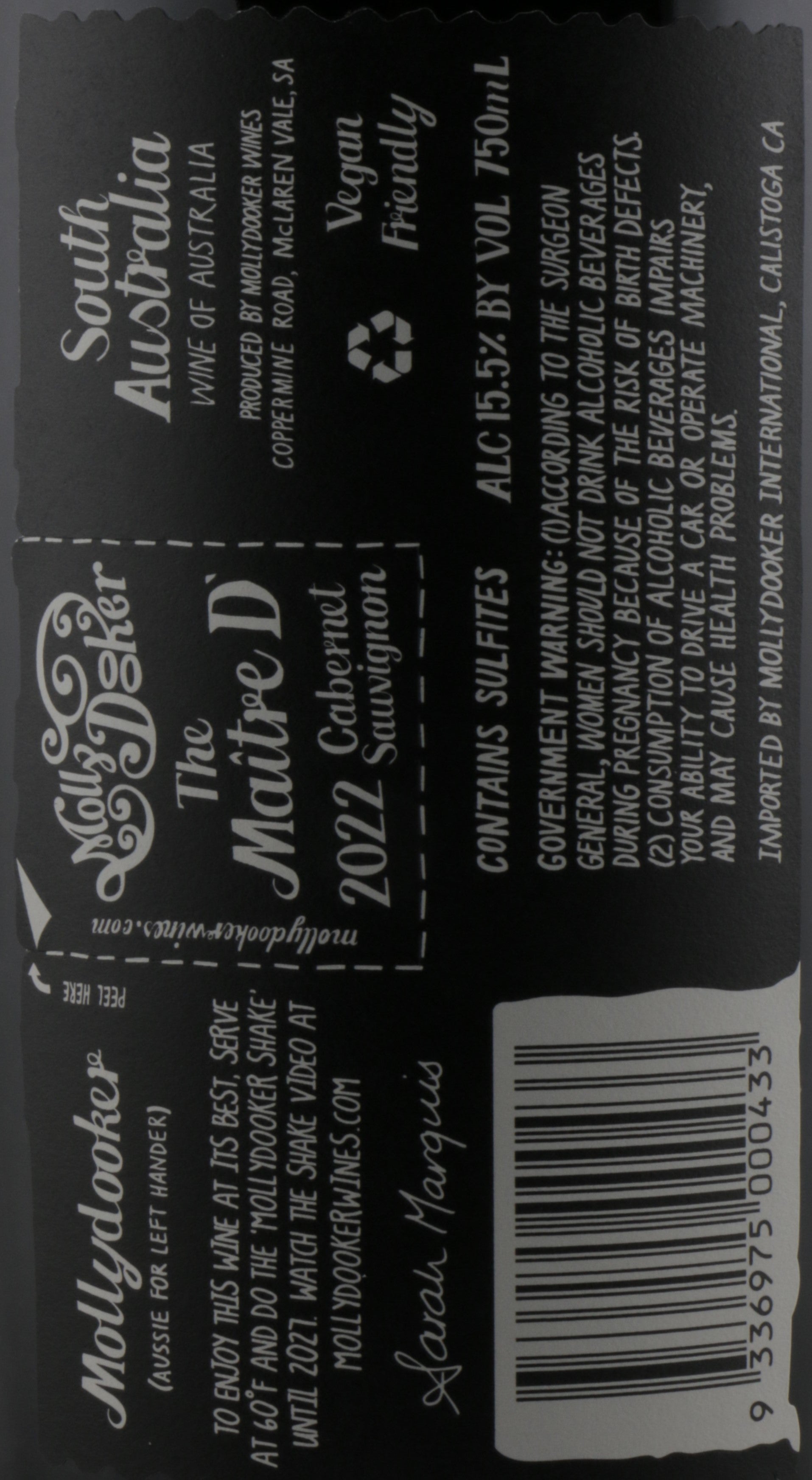Mollydooker The Maitre D Cabernet Sauvignon 2022 | McLaren Vale Red Wine.