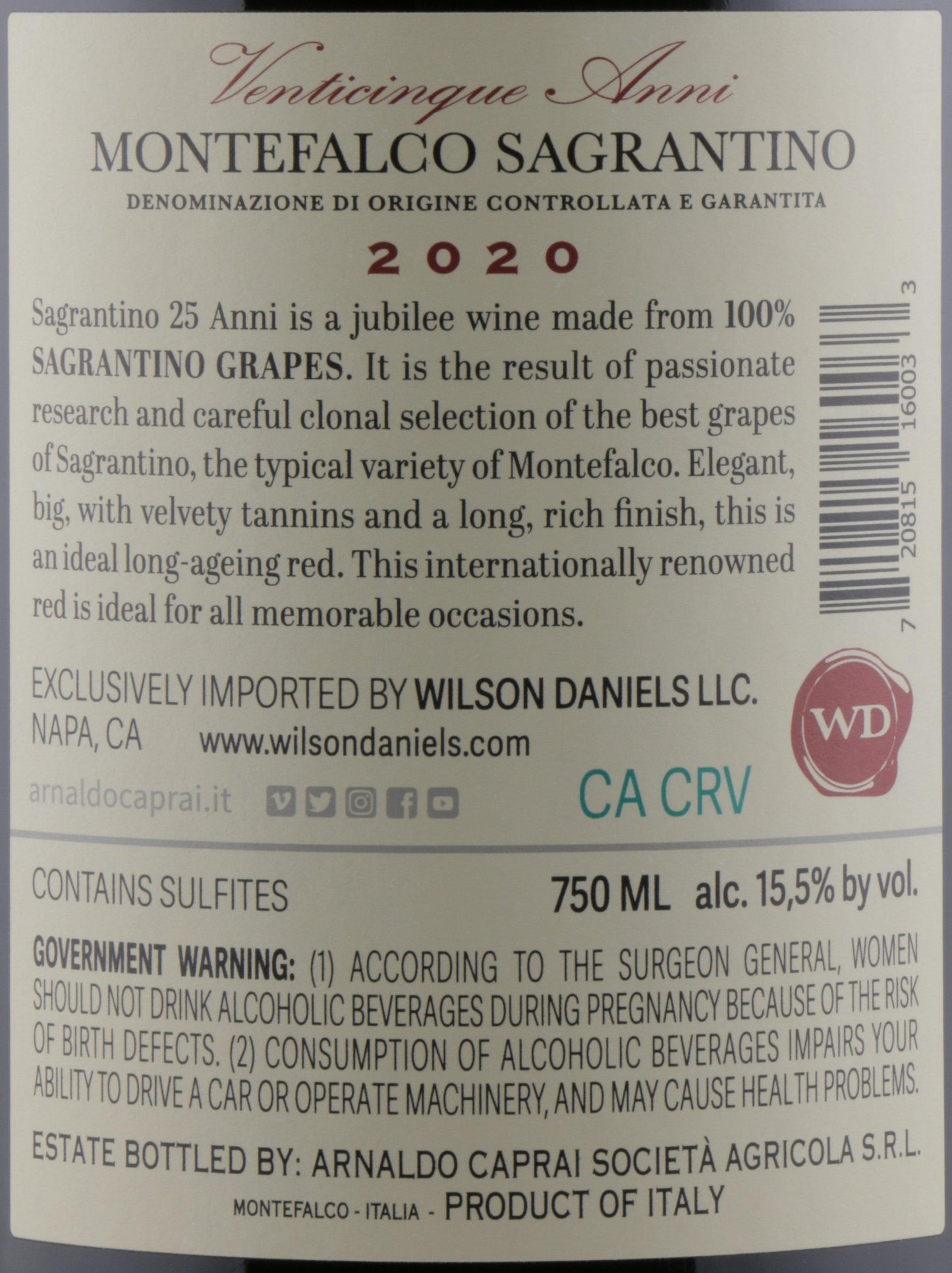Arnaldo Caprai ‘25 Anni’ Montefalco Sagrantino DOCG 2020.