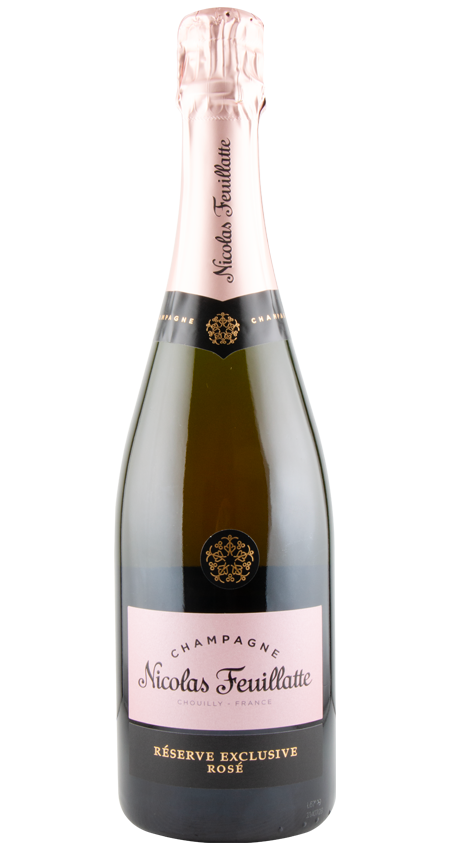 Bottle of Champagne with pink and black label