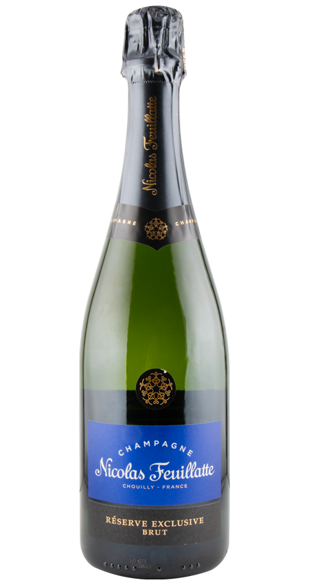 Bottle of Nicolas Feuillatte champagne on a white background