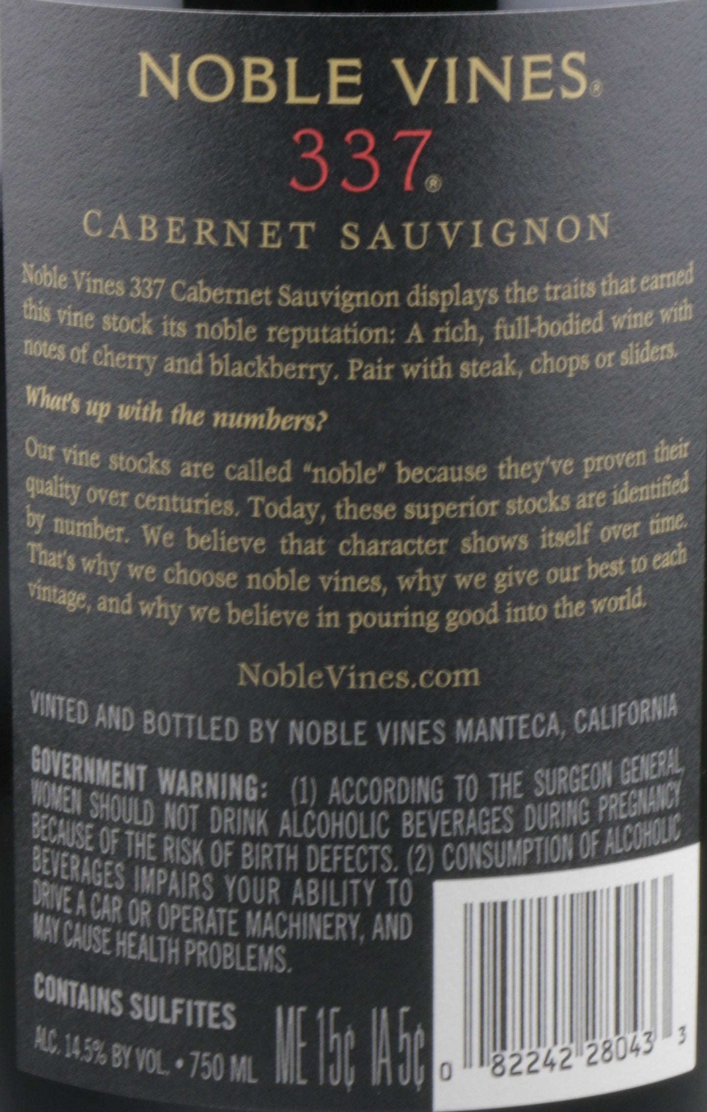 Noble Vines California Cabernet Sauvignon bottle showcasing rich flavors and premium quality wine