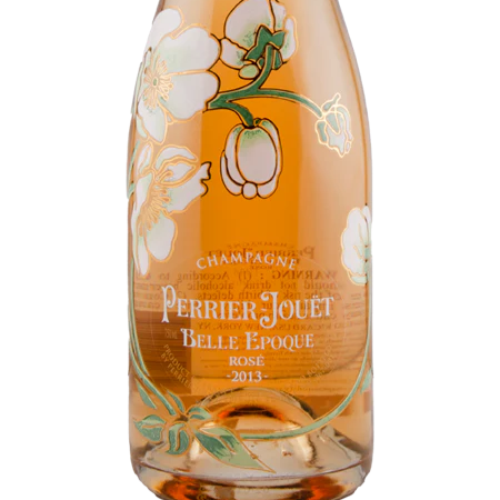 Perrier Jouet Belle Epoque champagne bottle floral bottle zoom in on front label
