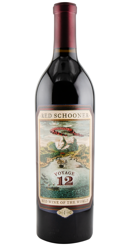 Red Schooner wine bottle with label on a white background