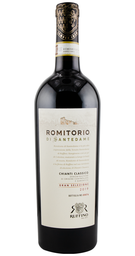 Red wine bottle with label on a white background