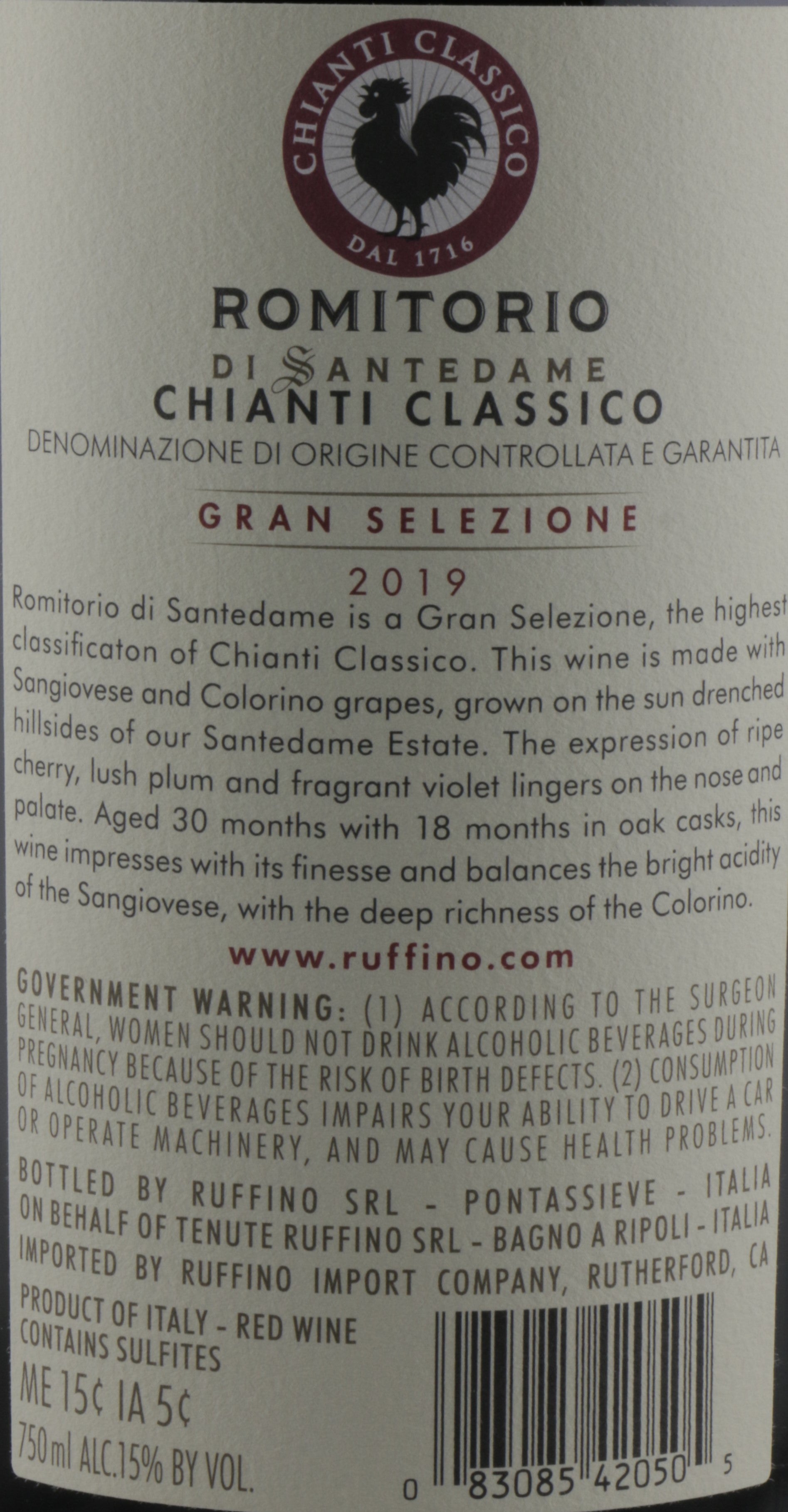 Ruffino Chianti Classico Gran Selezione Romitorio di Santedame |Tuscan Red Wine.