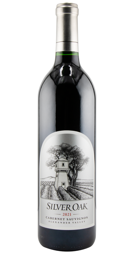 Bottle of Silver Oak Cabernet with a silver label