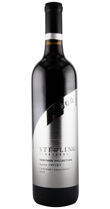 Bottle of Sterling Vineyards wine on a white background