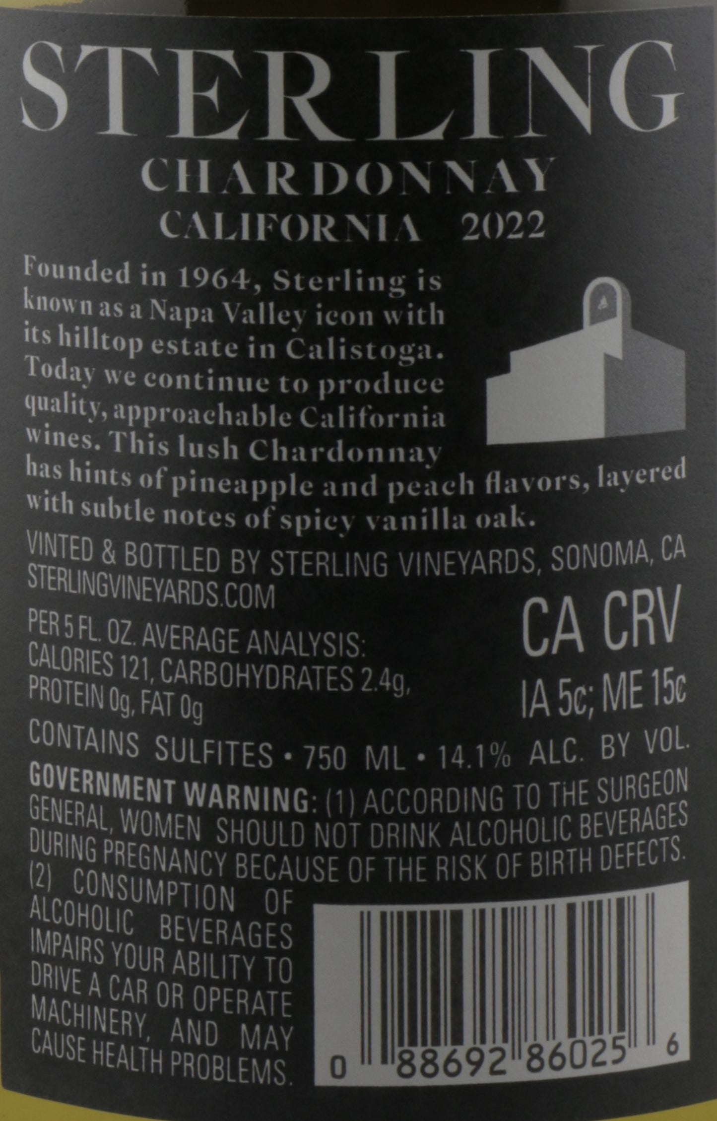 Sterling Vineyards Chardonnay 2022 – California Classic White Wine