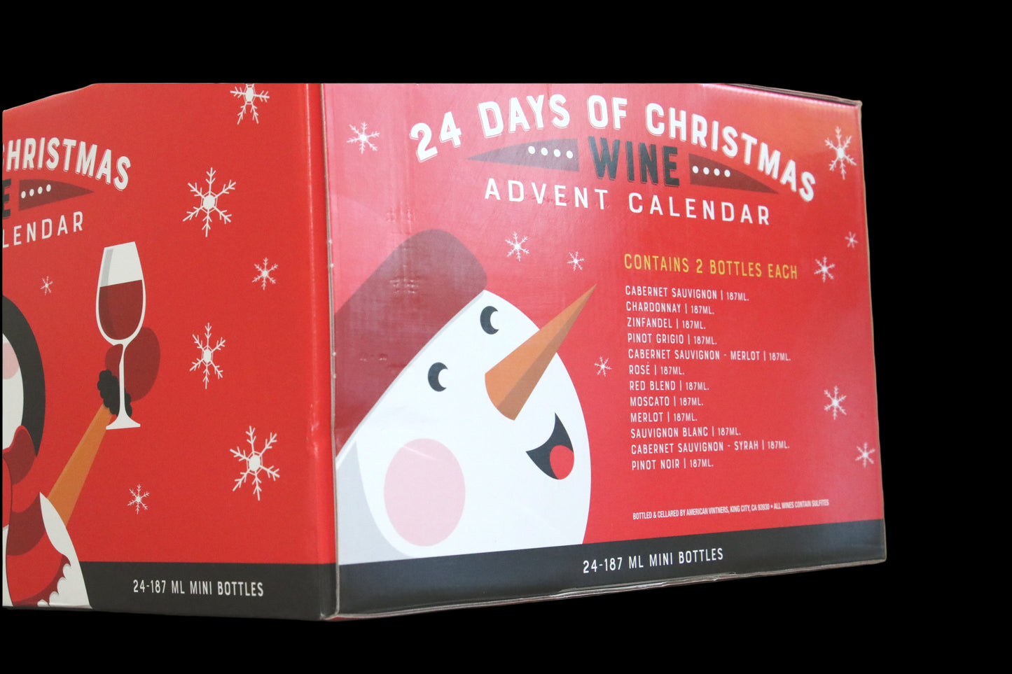 24 Days of Christmas Wine Advent Calendar packaging on a wooden surface