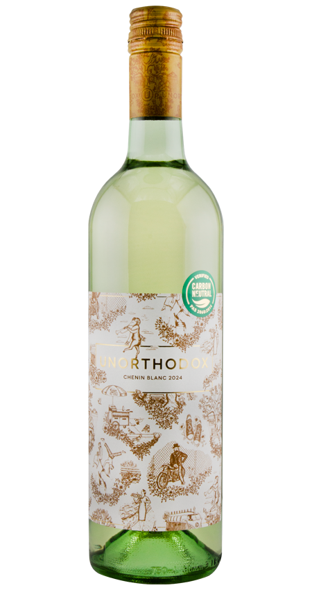 Kosher white wine bottle with decorative label on a white background