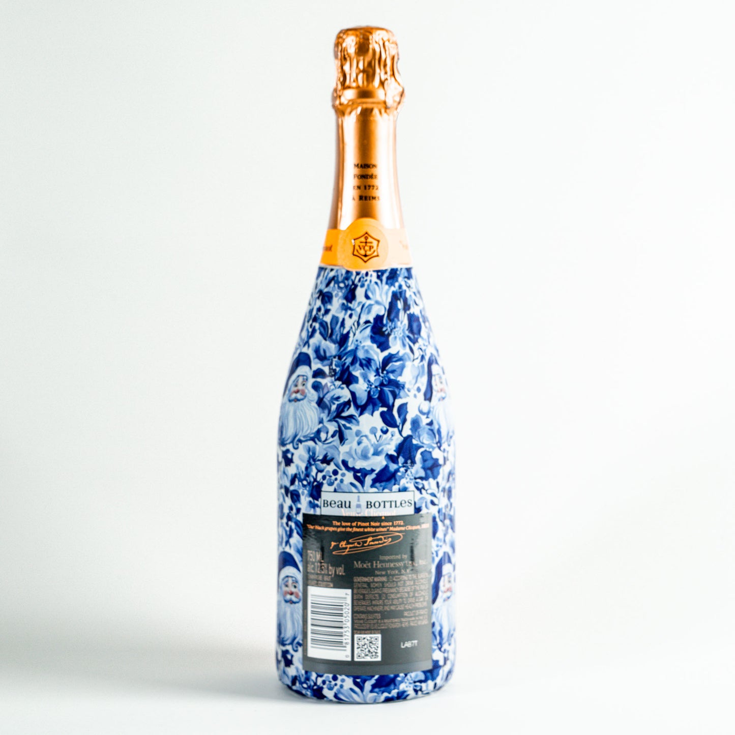 Beau Bottles Blue & White Santa Wrap - Made for Veuve & More