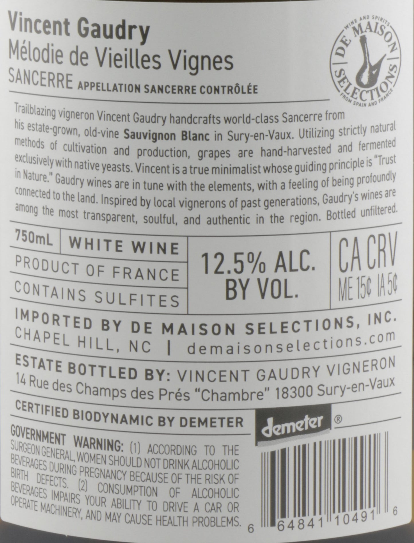 Vincent Gaudry Sancerre Mélodie de Vieilles Vignes | French Sauvignon Blanc