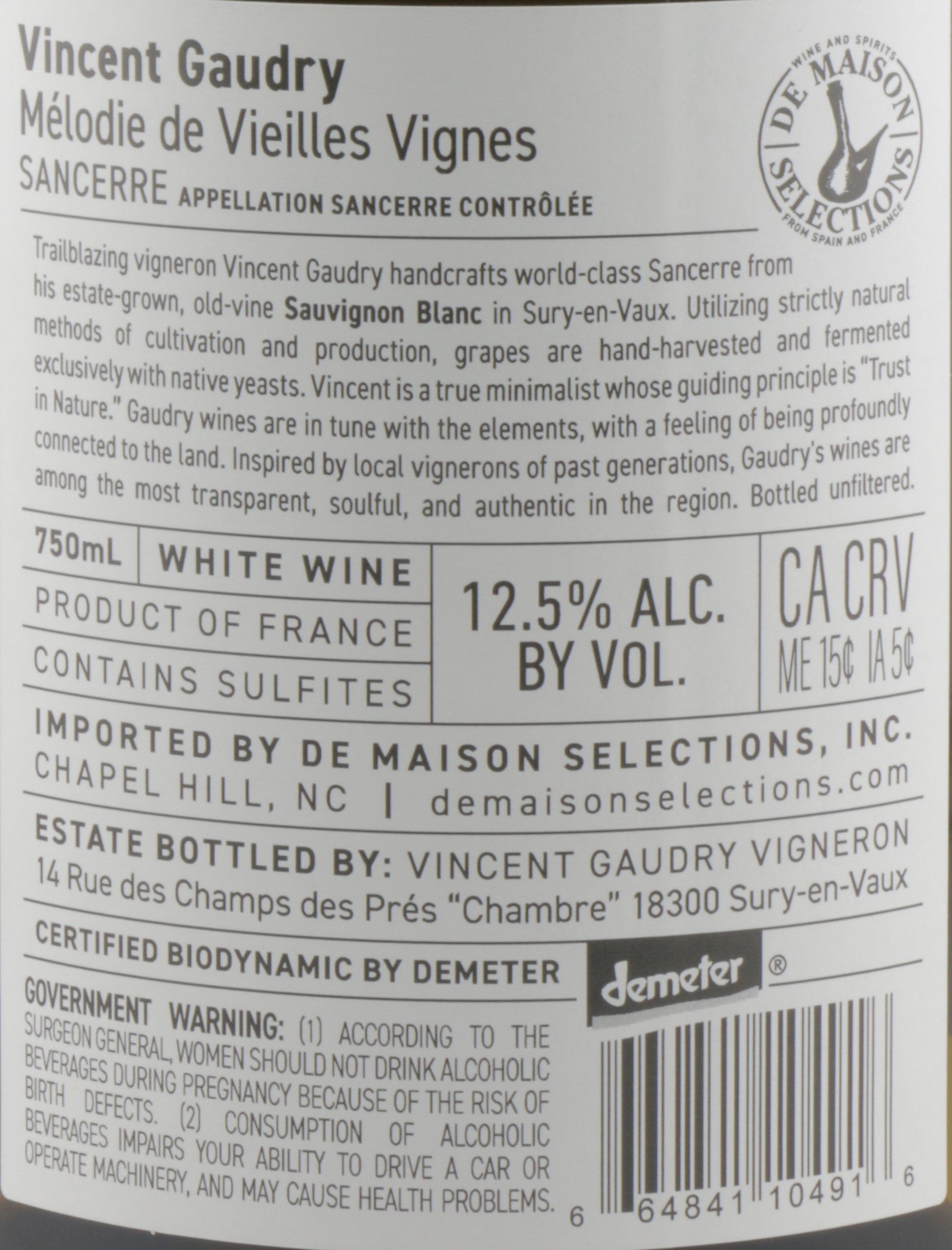 Vincent Gaudry Sancerre Mélodie de Vieilles Vignes | French Sauvignon Blanc.