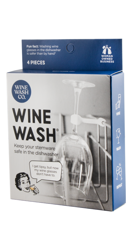 Wine Wash Co packaging with a glass and text on a white background