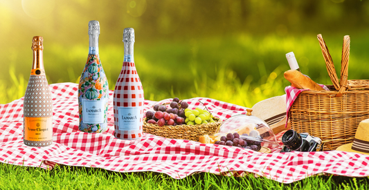 beau bottle wine veuve and la marca for a picnic