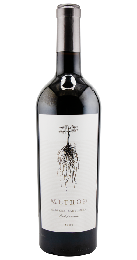Wine bottle with 'Method' label on a white background