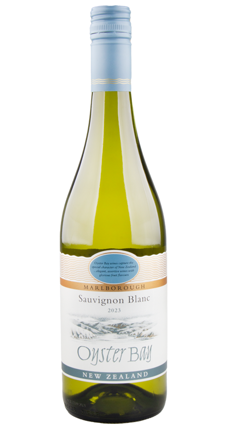 A bottle of Oyster Bay Sauv Blanc 2023 wine