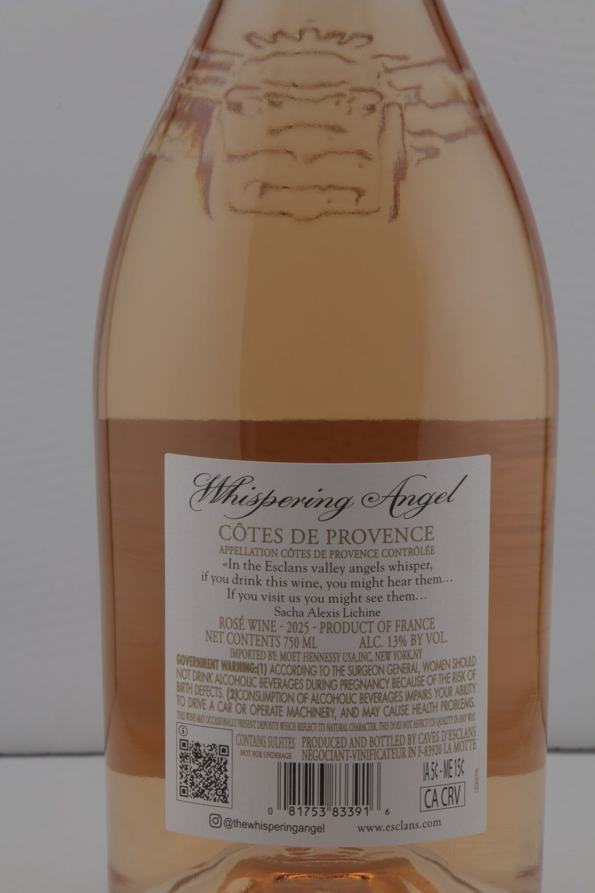 Whispering Angel Côtes de Provence Rosé 2025 back label